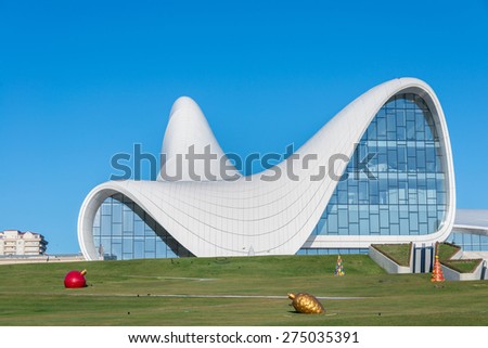 BAKU- DECEMBER 27: Heydar Aliyev Center on December 27, 2014 in Baku, Azerbaijan. Heydar Aliyev Center won the Design Museum\'s Designs of the Year Award in 2014
