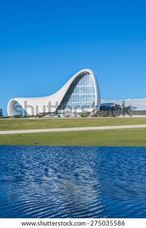 BAKU- DECEMBER 27: Heydar Aliyev Center on December 27, 2014 in Baku, Azerbaijan. Heydar Aliyev Center won the Design Museum\'s Designs of the Year Award in 2014