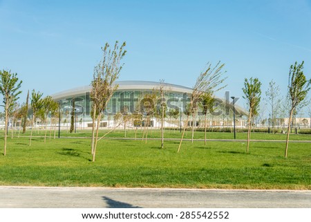 BAKU - MAY 10, 2015: Baku Aquatics center on May 10 in BAKU, Azerbaijan. Baku Azerbaijan will host the first European Games