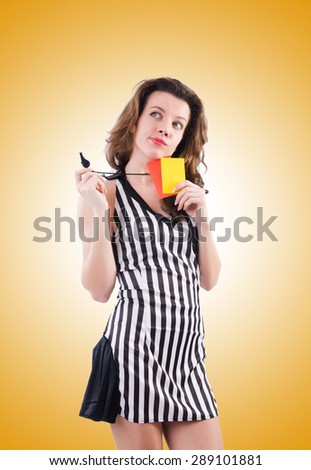 Woman referee with card against the gradient