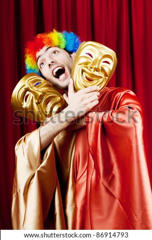 Actor with maks in a funny theater concept