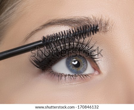 Makeup. Make-up. Applying Mascara. Long Eyelashes