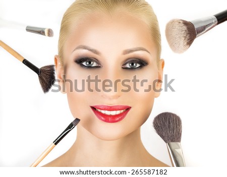 Makeup. Cosmetic. Base for Perfect Make-up.Applying Make-up