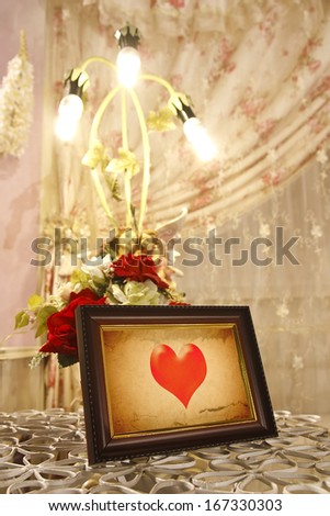old heart picture frame for love in wedding hall, included clipping path
