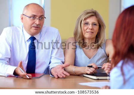 Job interview, two senior colleagues from hr department and young applicant