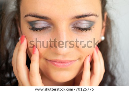 close up of beautiful woman face with makeup