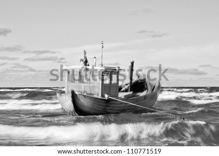 Fishing Boat in tidal Motion at Baltic Sea Coast of Usedom Island, Germany