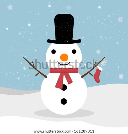 Snowman. Vector snowman. Snowman greeting. Cute Christmas greeting card with snowman. Greeting card with snowmen and snowfall. EPS 10 vector illustration for Christmas design.