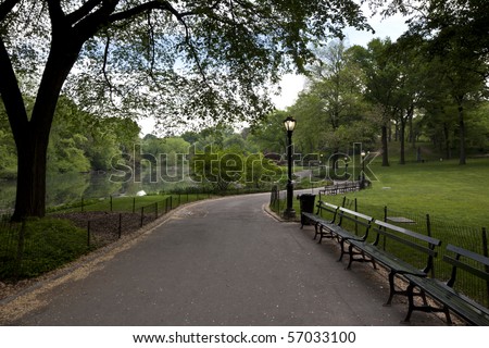 Central Park - New York City sidewalk near the lake