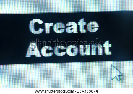 Create account words and cursor on computer monitor