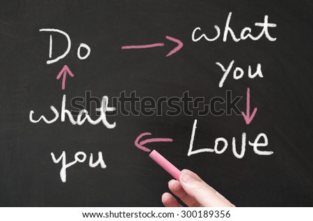 Do what you love and love what you do words written on blackboard using chalk