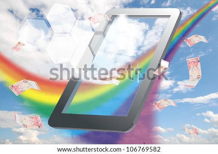 Touch Pad screen concept with blue sky