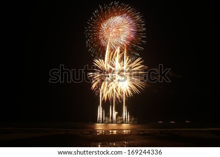 Fireworks display event for celebrate new year in the middle of ocean Thailand