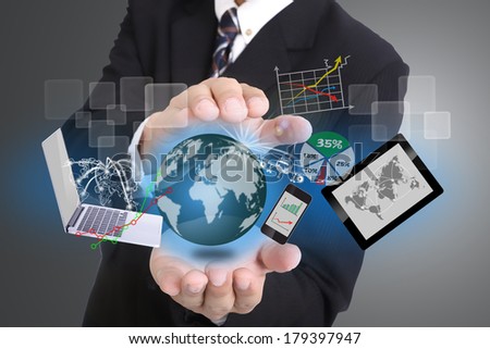 Businessman used hand for cover technology tool to build your business.