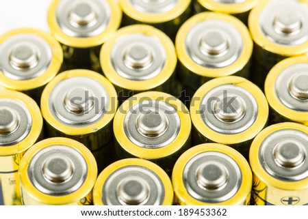 Close up Battery AA size arrange for use with white background