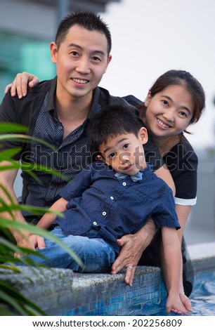 Asian Family portrait in sky garden outside