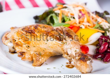 Grilled chicken steak western food style with salad vegetable