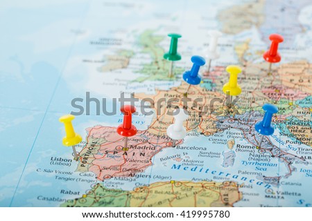 Europe Map pins travel for your planning trip. 商業照片 © 