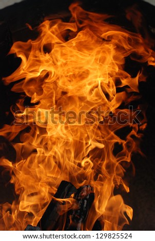Wood fire inside oven