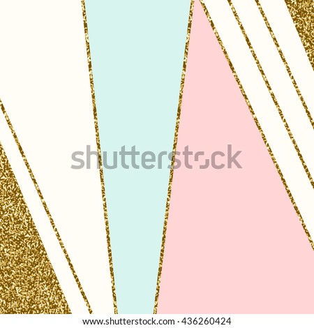 Abstract geometric composition in light blue, cream, gold glitter and pastel pink. Modern and stylish abstract design poster, cover, card design.