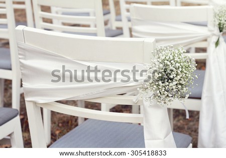 White flowers, Rustic Chic outdoor chair wedding decoration