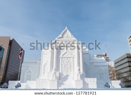 SAPPORO, JAPAN - FEB. 10 : Snow sculpture of Wat Benchamabophit at Sapporo Snow Festival site on February 10, 2013 in Sapporo, Hokkaido, japan. The Festival is held annually at Sapporo Odori Park.