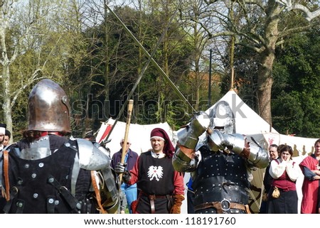 FLORENCE, ITALY - MARCH 31 Medieval duel during the \