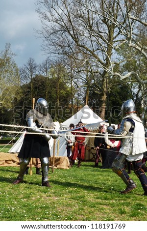FLORENCE, ITALY - MARCH 31 Medieval duel during the \