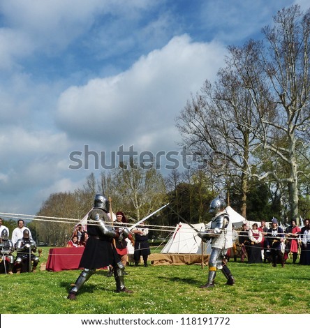 FLORENCE, ITALY - MARCH 31 Medieval duel during the 