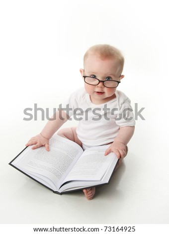 Similar – Image, Stock Photo Young baby sits up in bed with stuffed animal toys; child wearing diaper