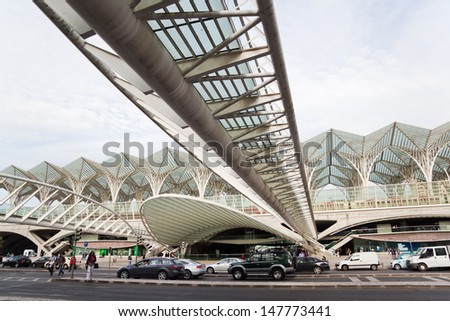LISBON, PORTUGAL - MAY 06: the station Estacao do Oriente with unidentified people on May 06, 2013 in Lisbon. The station is designed by world famous architect Santiago Calatrava.