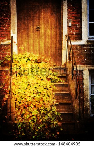 old style picture of overgrown house stairs