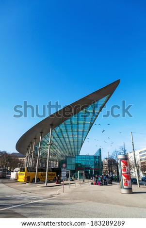 HAMBURG, CITY - MARCH 09: central bus station with unidentified people on March 09, 2014 in Hamburg. The designers and developers of the modern station obtained an award of the IABSE.