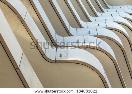 HAMBURG, GERMANY - MARCH 08: detail of the Marco Polo Tower on March 08, 2014 in Hamburg. The residential tower was designed by Behnisch architects and gained 2011 the architecture award concrete.