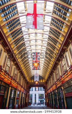 LONDON - MAY 18: Leadenhall Market on May 18, 2014 in London. It is one of the oldest markets in London, dating back to the 14th century, and is located in the historic centre of the City of London