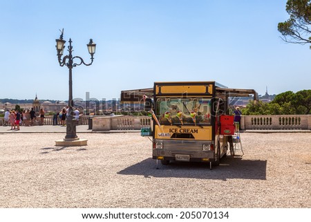 ROME - JULY 01:  park of the Villa Medici with unidentified people on July 01, 2014 in Rome. Villa Medici is a mannerist villa with garden on the Pincian Hill, founded by Ferdinando I de Medici