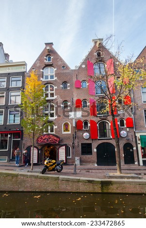 AMSTERDAM, NETHERLANDS - NOVEMBER 13: erotic museum in red light district with unidentified people on November 13, 2014 in Amsterdam. The district is world reknown and an attraction for tourists.