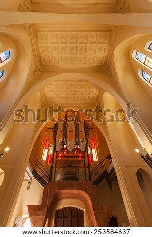NOVELDA, SPAIN - FEBRUARY 06, 2015: inside view of the Monastery of Santa Maria Magdalena. It was built by the master builder Jose Sala Sala, who was affected by Antoni Gaudi