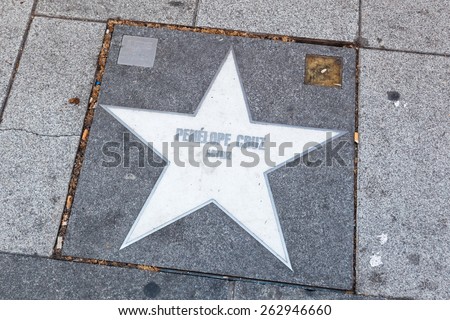 MADRID, SPAIN - MARCH 16, 2015: star of the Walk of Fame in Madrid, a section of a street in which honors the most outstanding actors of Spanish cinema, equivalent to the Walk of Fame in Hollywood.