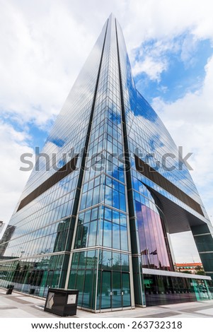 MADRID, SPAIN - MARCH 17, 2015: Torre Espacio in the Four Towers Business Area. The four towers are the tallest skyscrapers in Madrid and Spain