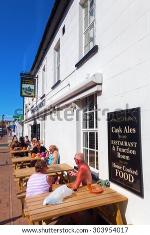 BURNHAM-ON-SEA, ENGLAND - JUNE 29, 2015: hotel restaurant with unidentified people. Burnham-on-Sea is a seaside resort in Somerset, England. It was seriously affected by Bristol Channel floods of 1607