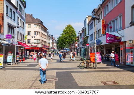 DUEREN, GERMANY - JULY 16, 2015: pedestrian area in Dueren with unidentified people. Dueren is capital of Dueren district located at the northern border of Eifel, is member of the Meuse-Rhine Euregion