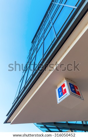 COLOGNE, GERMANY - SEPTEMBER 11, 2015: EC logo. It stands for Electronic cash the debit card system of German Banking Industry, the association that represents the top German financial interest groups