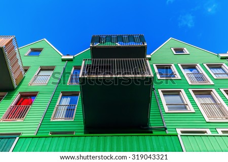 ZAANDAM, NETHERLANDS - SEPTEMBER 02, 2015: unique buildings in Zaandam. This buildings beside the Inntel Hotels are designed by WAM architects.
