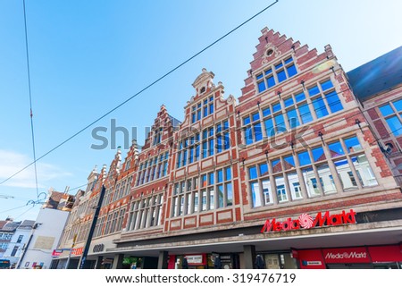 GHENT, BELGIUM - SEPTEMBER 02, 2015: MediaMarkt store in an old building. Its a chain of stores selling consumer electronics. Its Europes largest retailer of consumer electronics, and 2nd in the world