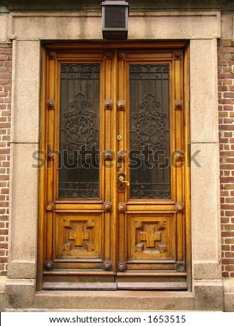Wooden door on classic style building.  Bergen, Norway