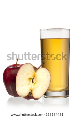 image of one and half apple with apple juice