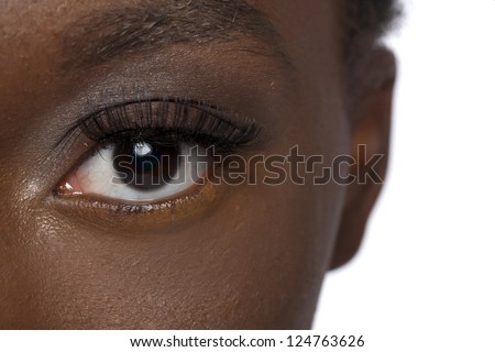 Close Up Image Of Black Woman Eye Against White Background Stock Photo ...