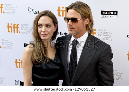 TORONTO, ON/CANADA - SEPT 9, 2011:  Hollywood power couple Brad Pitt and Angelina graces the red carpet for the screening of Brad`s latest flick `Moneyball` on September 9, 2011 in Toronto