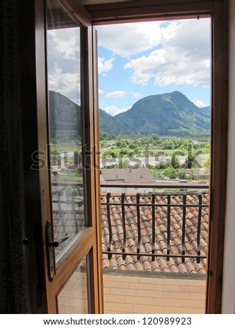 vision of the mountains of the carnic Alps from the bedroom